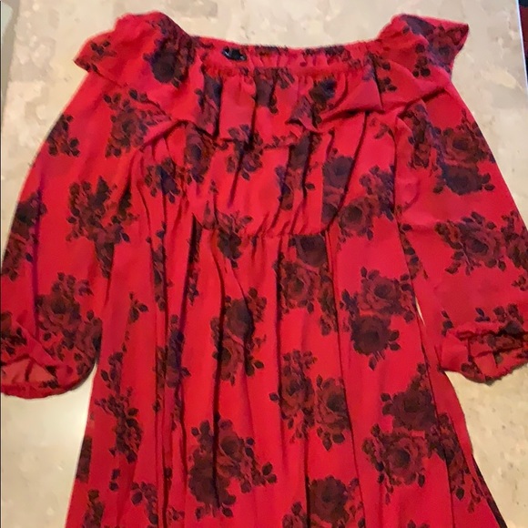 red and black off the shoulder dress
